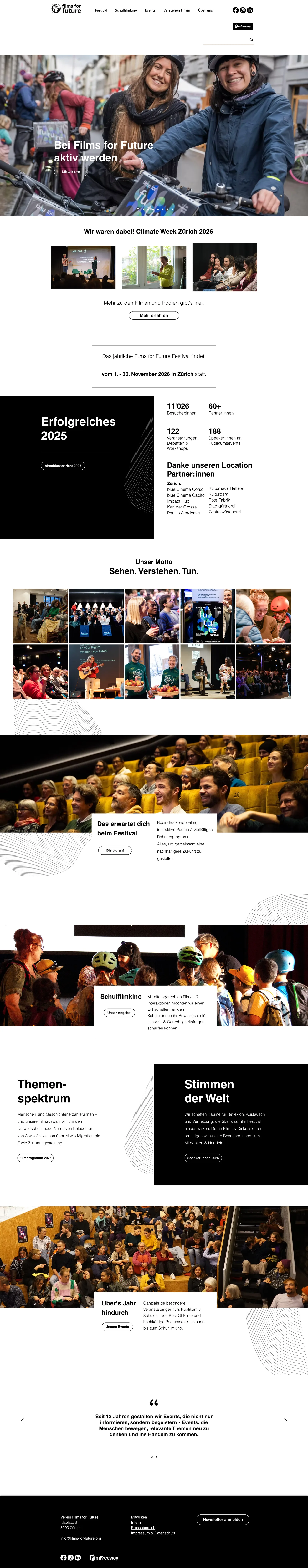 Films for Future, Homepage
