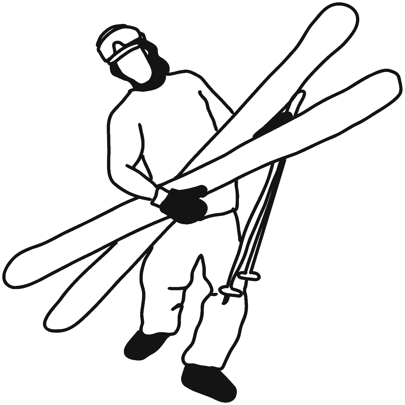 Line illustration of a skier carrying skis
