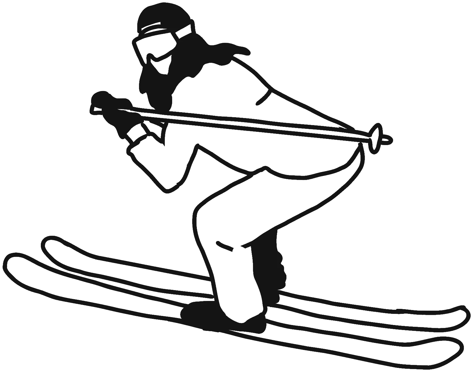 Line illustration of a skier tucked for speed