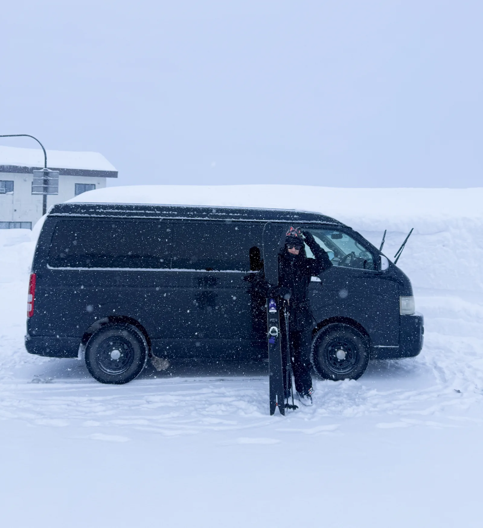 Raven Outdoors transfer van in Hokkaido snow