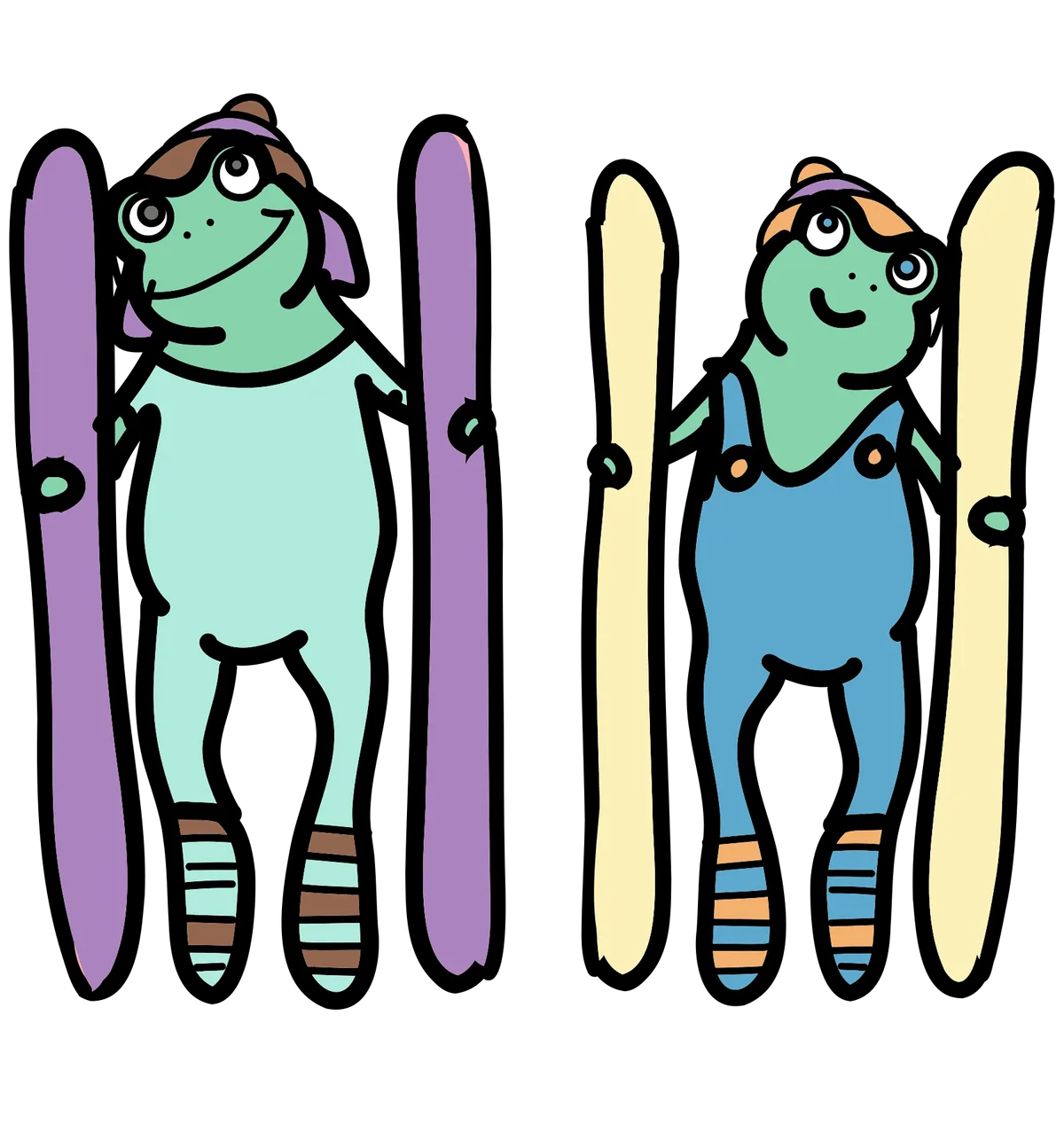 Ski frogs drawing